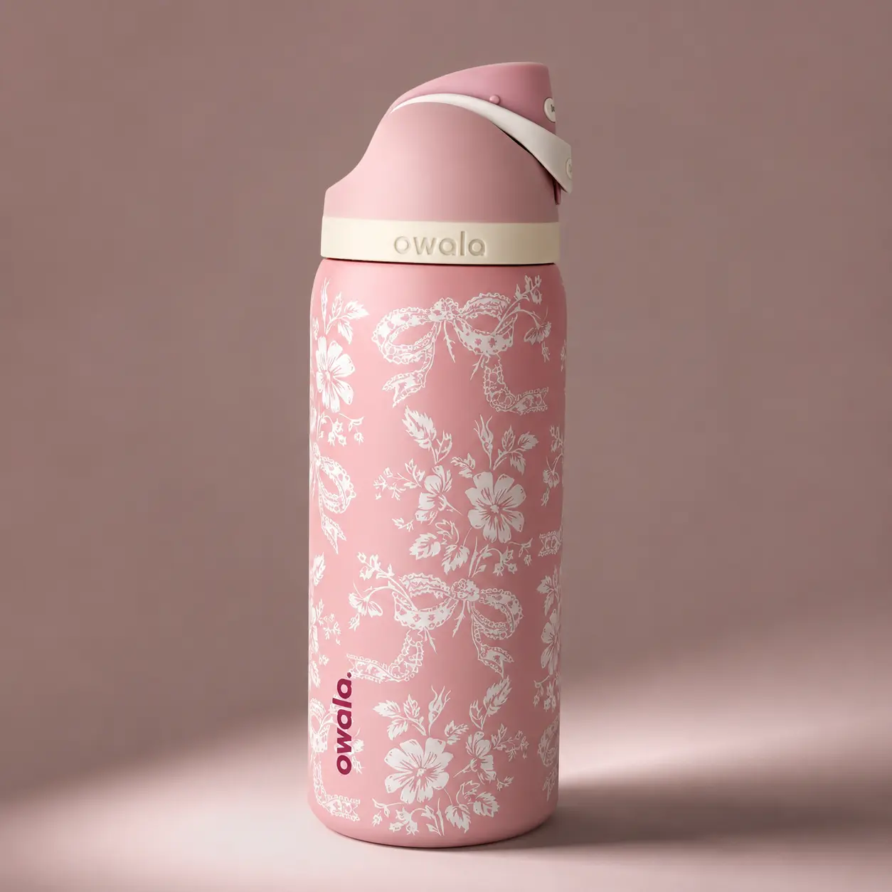 Owala FreeSip 32oz Stainless Steel Water Bottle, Limited Edition Pink Floral Bow Print, Insulated Reusable Bottle with Straw Lid for School, Work, Travel & Gifts