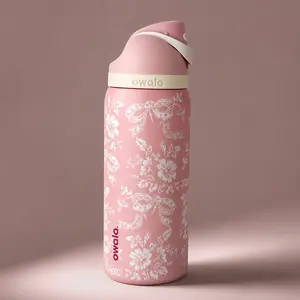Owala FreeSip 32oz Stainless Steel Water Bottle, Limited Edition Pink Floral Bow Print, Insulated Reusable Bottle with Straw Lid for School, Work, Travel & Gifts