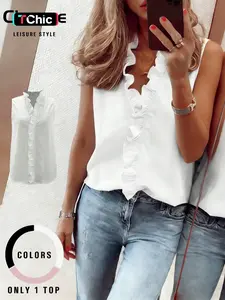 Women's Fashion Sleeveless Top, Ruffled V-Neck Design, Slim Fit, Commuter Wear, Versatile Daily Clothing