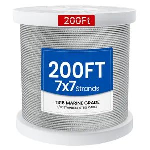200 ft 1/8" Stainless Steel  Railing System Hardware T316 Stainless Steel Wire Rope 7x7 Strands 1800 lb Breaking Strength Deck  Railing Kit for Indoor Outdoor Coastal WR02