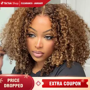 New Arrival 7X5 Wear Go Glueless Human Hair Wigs For Women Pre Cut Lace Highlight Kinky Curly Human Hair Wear Go Wigs 180% Density #dealsforyoudays