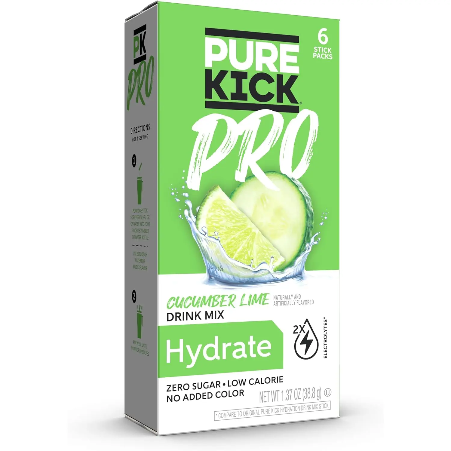 PURE KICK PRO Hydration Electrolyte Drink Mix, Cucumber Lime, Includes 1 Box with 6 Packets in Each Box