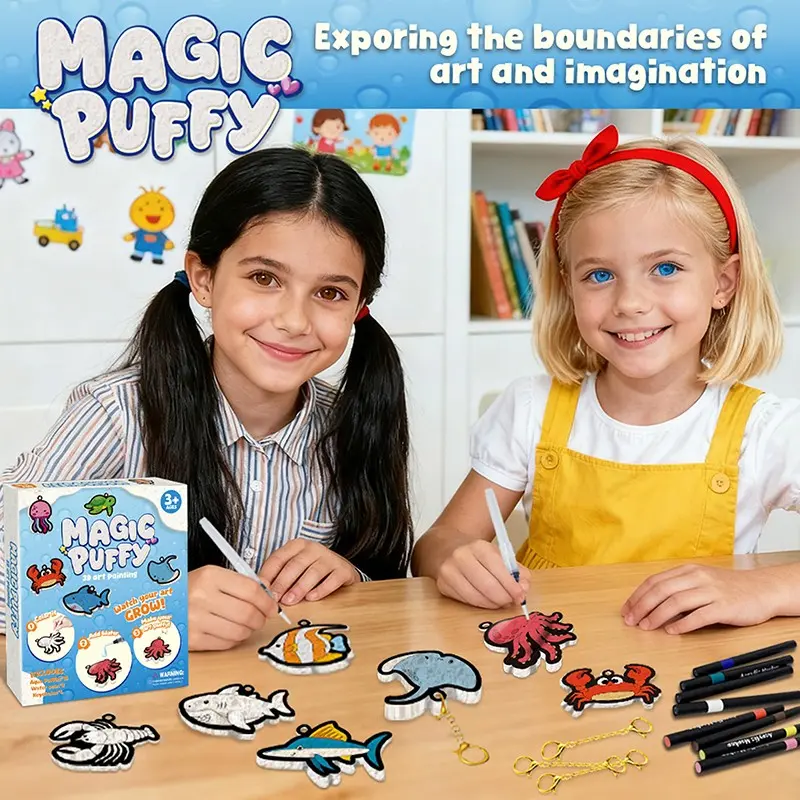 38Pcs Foam Texture Painting Kit for Kids, 3D Puffy Paint Art Set with 15 Foam Texture Papers, 12 Acrylic Paint Markers, 2 Water Pens, DIY Arts and Crafts, Creative Craft Kit, Mess-Free Sensory Toy, Gift for Boys Girls Ages 4-10, Birthday Halloween