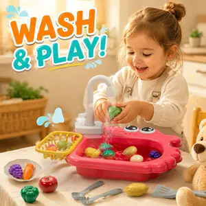 Pretend Kitchen Play Sink Toy with Running Water Toys, Play Food&Vegetable&Cooking Tool Sets Kitchen Toys, Birthday/Christmas Toys New Year Gift kitchen tool