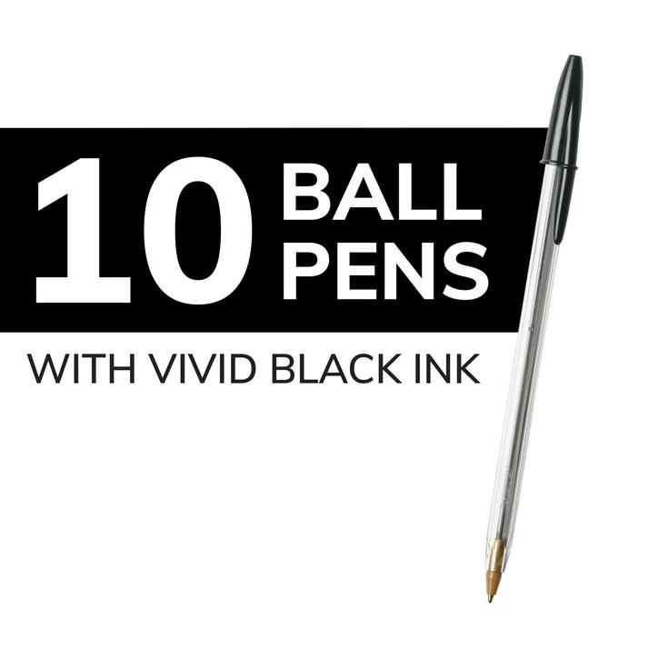 BIC Cristal Xtra Smooth Ballpoint Pen – 1.0mm Medium Point, Black Ink | 10 Pack