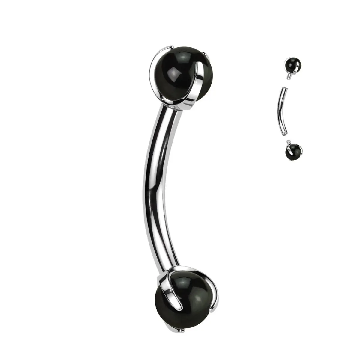 Titanium Internally Threaded Black Onyx Ends Curved Barbell
