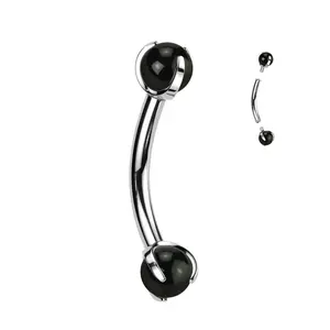 Titanium Internally Threaded Black Onyx Ends Curved Barbell