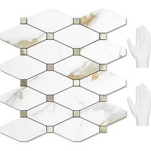 10 Sheets Peel and Stick Backsplash, Calacatta Golden Stick on  Composite Tiles Stikers, Self Adhesive Mixed Metal Backsplash for Kitchen, Bathroom, Fireplace, RV