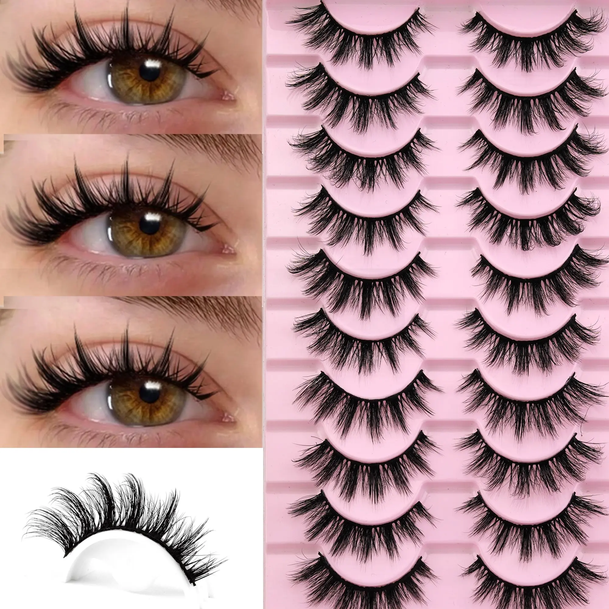 10 Pairs Natural Cosmetic False Eyelashes, Reusable Faux Lashes 3D Volume High Quality Eyelashes Set, Beginner Friendly Lashes, Easy Application for Beginners, Perfect for Daily Makeup, Dates, Parties