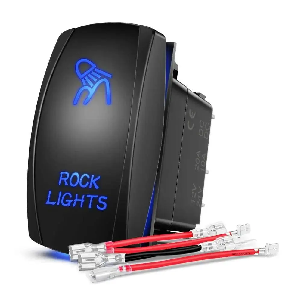 Nilight 5-Pin LED Illuminated IP65 Waterproof On-Off Rocker Switch, Blue ABS+PC Car Electronic Device for Automotive Users, 12V/24V DC Panel Mount, Includes Headlights & Boat Lights Wiring Diagram