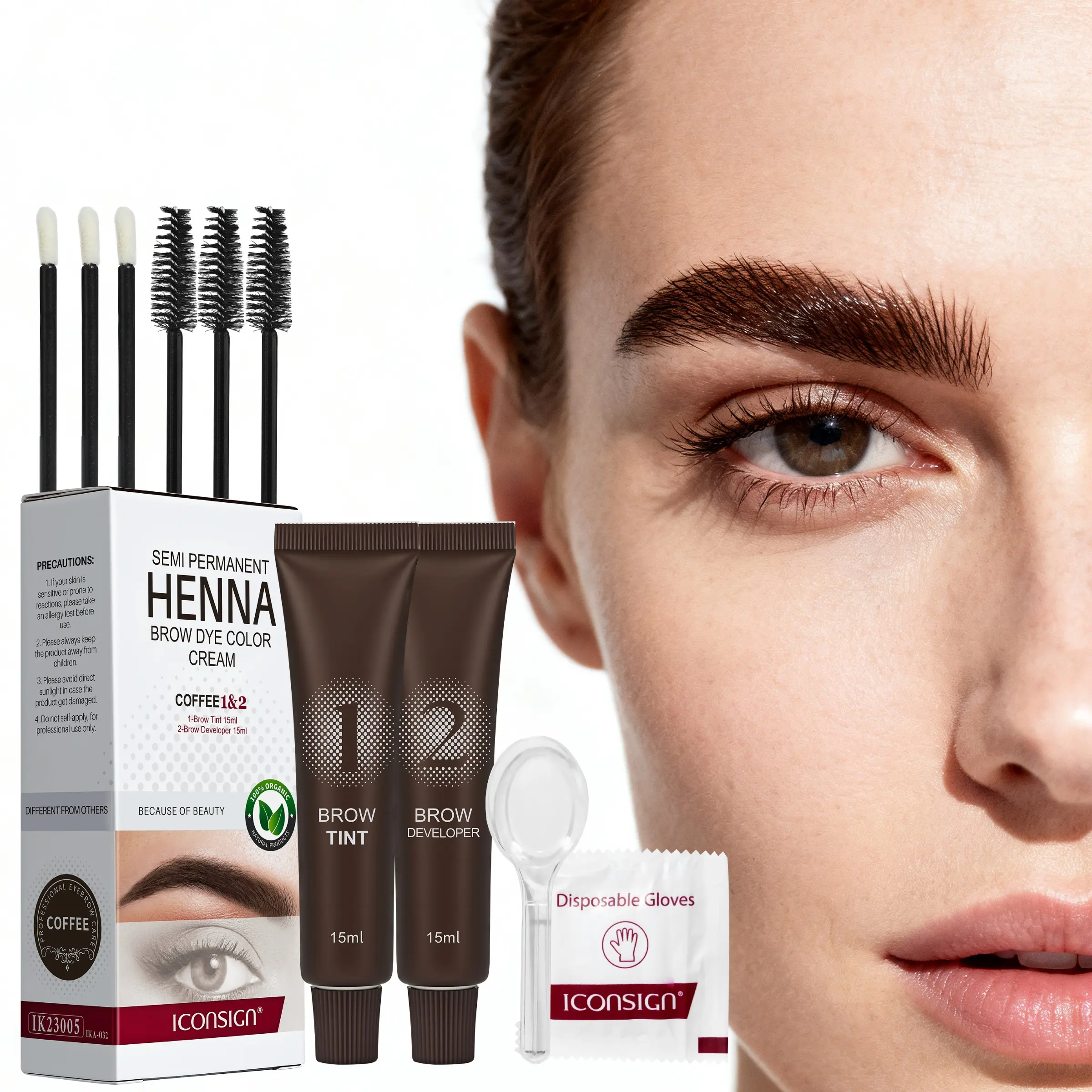 Iconsign Waterproof Henna Brow Dye, Eyebrow Tint, Eyebrow Makeup Products, Long-Lasting 2-3 Months, Sweatproof, No Need for Lash Curlers, Coffee Color