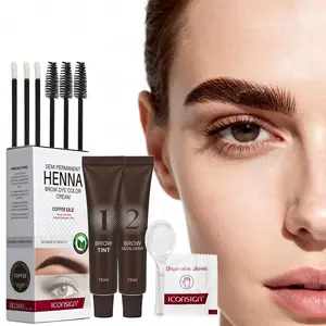 Iconsign Waterproof Henna Brow Dye, Long-Lasting 2-3 Months, Sweatproof, No Need for Lash Curlers, Coffee Color
