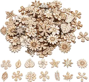 100 Pcs Poplar Wood Mini Flowers DIY Crafts, Wood Slice Leaf Pattern Wood Cutouts Pieces Mini Wooden Handmade Crafts Decoration, Craft Supplies Cutouts Embellishments