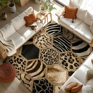 Modern Simple Living Room Carpet, Zebra Leopard Animal Pattern Patchwork, Fashion Personal Home Decor, Soft Comfortable Rug Pad, Animal Print Rug