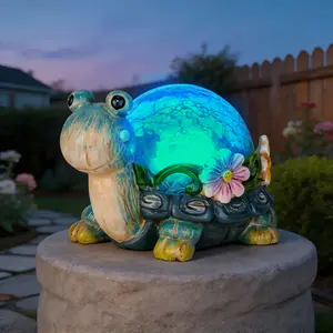ISUNMEA Garden Turtle Statue Outdoor Decor - Resin Outdoor Figurine Glass Solar Lights Indoor Outdoor Decorations Patio Lawn Yard Art Ornaments Solar Waterproof Lamp Post Lights