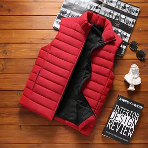 Men's Stand Collar Sleeveless Vest, Warm, Stylish, and Versatile Autumn/Winter Top, Solid Red One-Piece Set - Gilet Casual Wardrobe
