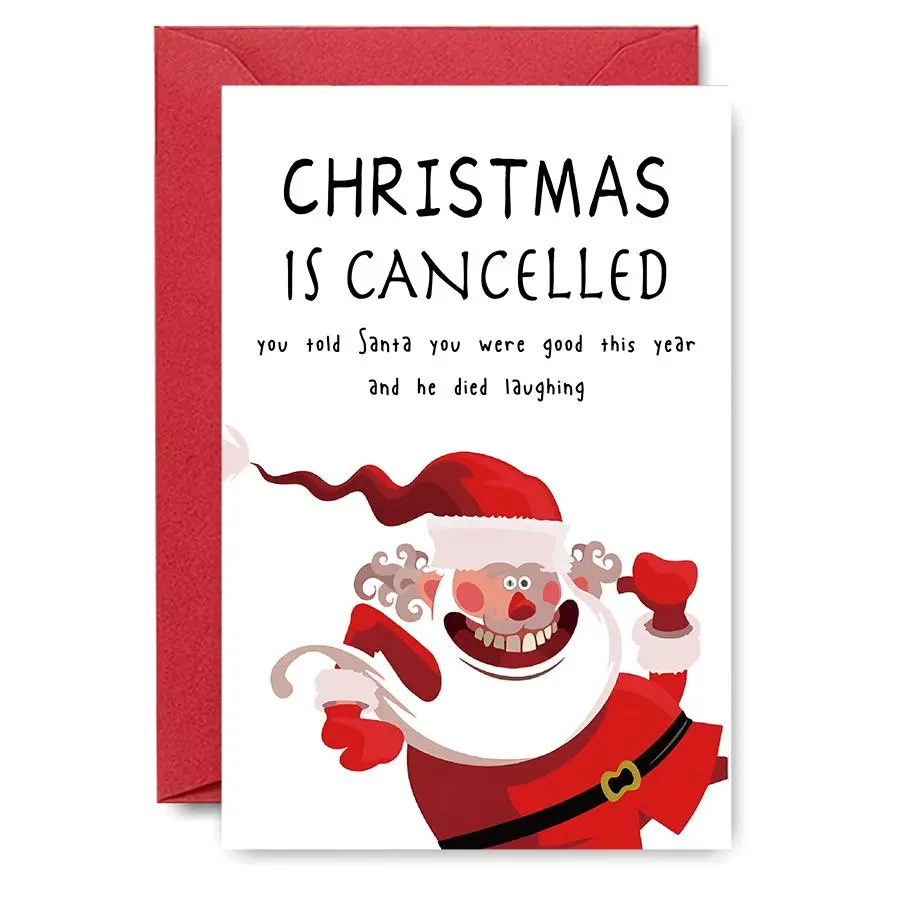 Cartoon Santa Claus Pattern Greeting Card with Envelope, 1/3/5 Counts Humorous Christmas Greeting Card, Festive Holiday Wishes for Friends, Family