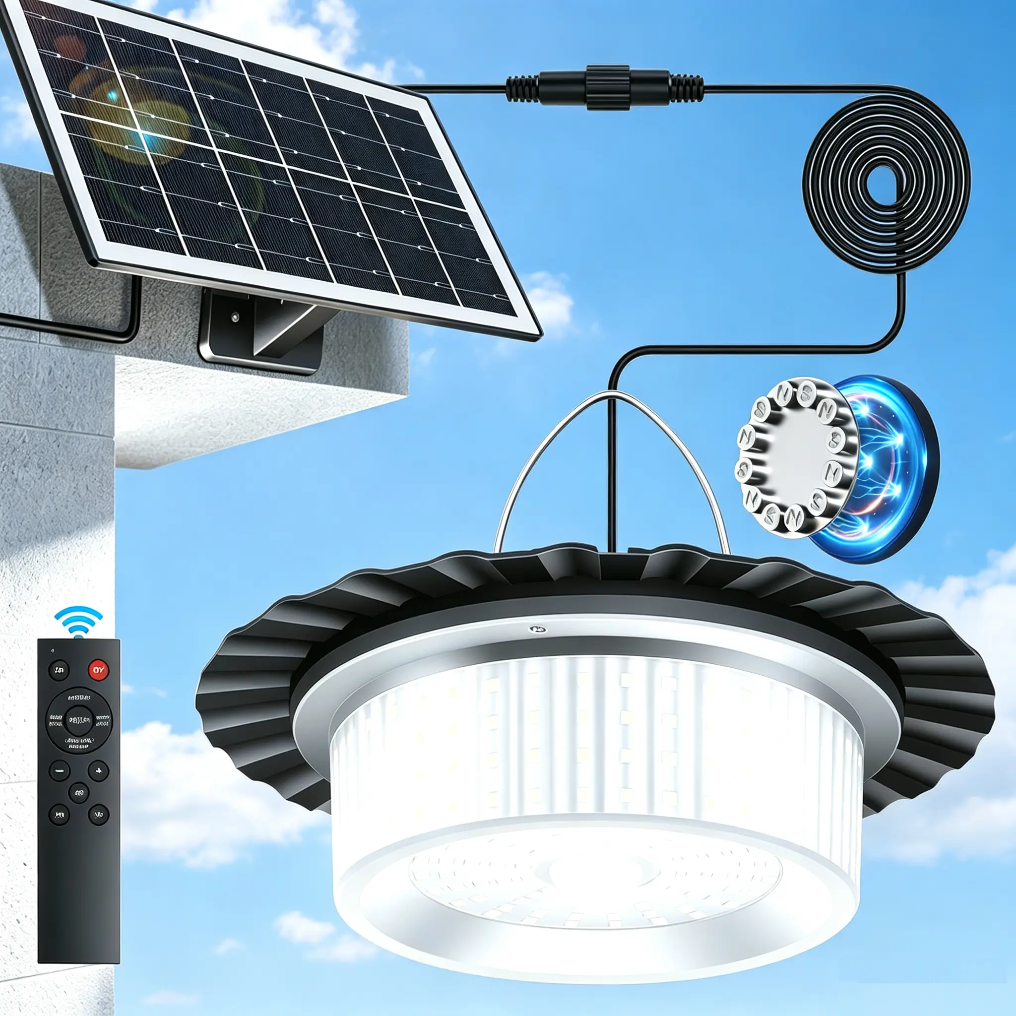 Magnetic Attraction Solar Shed Pendant Light - Portable Outdoor 244-LED 360° Glow Waterproof Fixture with Remote Control & Auto Shut-Off, Solar Garden Lights for Barns, Backyards, Basements