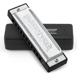 Blues Harmonica, Key of C, 10 Hole 20 Tone Diatonic Harp Mouth Organ, Stainless Steel Deluxe Harmonica for Adults, Students, Beginners, as a  (-C)