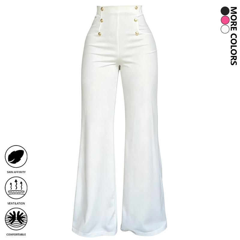 Women’s fashion casual comfortable breathable high-waisted loose wide-leg pants, 1-piece set; solid color elegant straight floor-length pants that flatter the figure, versatile for all seasons; trendy bottoms