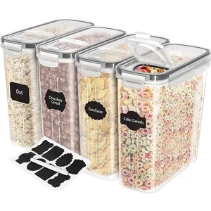 Kitchen Cereal Containers Storage - 4 Pack Airtight Food Storage Containers & Cereal Dispenser For Pantry Organization And Storage - Canister Sets For Kitchen Counter Plastic With Lid Adjustable Bedroom Garments Storage Round Black