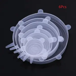6pcs Mixed Size Round Silicone Bowl Lid, Clear, Elastic Stretchable Food Storage Cover, Household Food Fresh Keeping Preservation And Storage Supplies For Home Kitchen Refrigerator, Silicone Stretch Lids