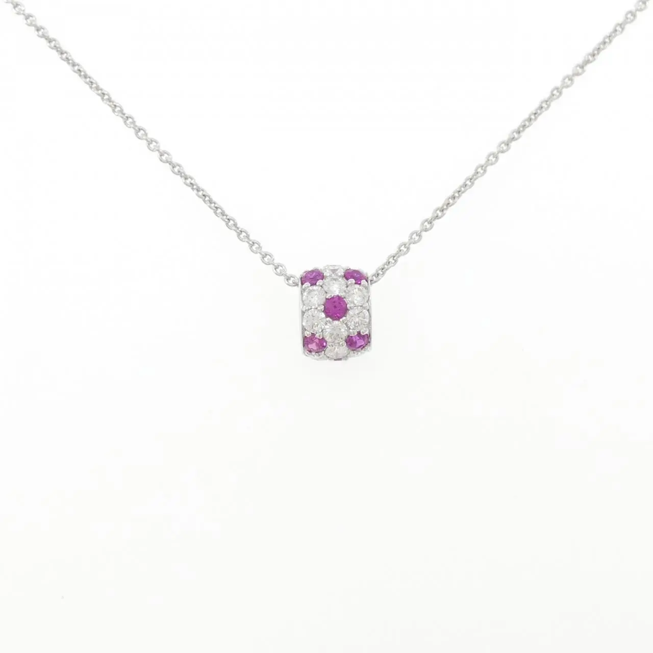 Mikimoto Au750 White Gold Ruby Diamond Necklace