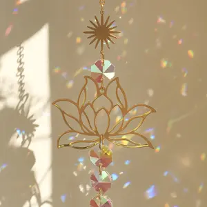1pc Lotus Flower Suncatcher, Crystal Glass Sun Catcher with Prism Beads & Celestial Accents for Window Decor, Garden Accessories