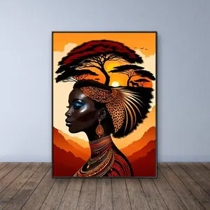 African Woman Pattern DIY Diamond Arts Colorful Painting Kit without Frame, 5D Diamond Arts Colorful Painting Kit, Wall Art Decor for Home Living Room Bedroom