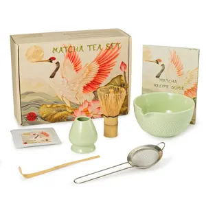 Premium Matcha Tea Set – Perfect Gift! Includes Bamboo Whisk, Matcha Powder, Bowl with Spout, Whisk Holder, Scoop, Sifter and Recipe Guide