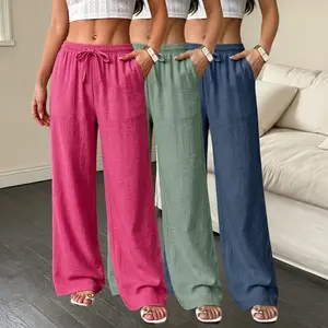 Women’s 3 pack ultra comfortable pants made from polyester fiber, featuring a drawstring elastic waistband, lightweight drapey fabric, wide leg design—ideal for sports and everyday casual wear, highly versatile.