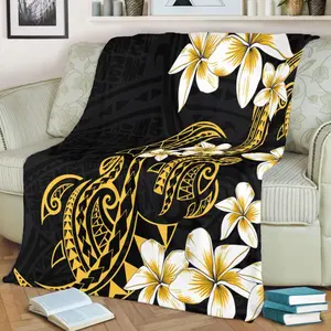 Luxury Hawaiian Style Blanket, Polynesian Tribal & Floral Design - Soft And Cozy Facecloth Blanket, Machine Washable, All-Season Use, A Must-Have For Modern Home Décor Or Travel!
