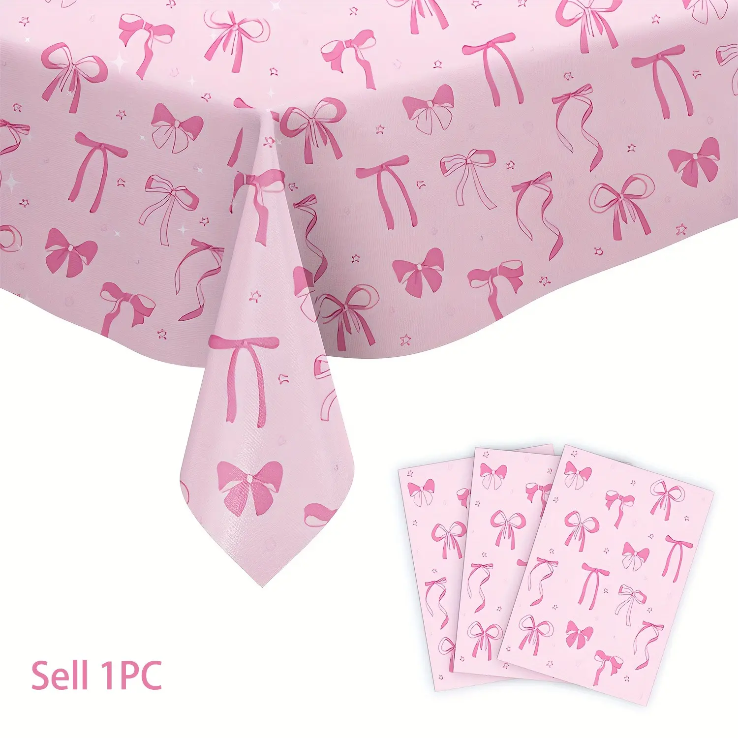 1PC 54x108 Inches Bow-Tie Party Tablecloth, Rectangular Disposable Tablecloth for Birthday, Bachelor, and Delicate Party Decorations, Machine-Made Plastic Table Cover in Pink, White, and Blue, party decoration，party supplies, Party Accessory