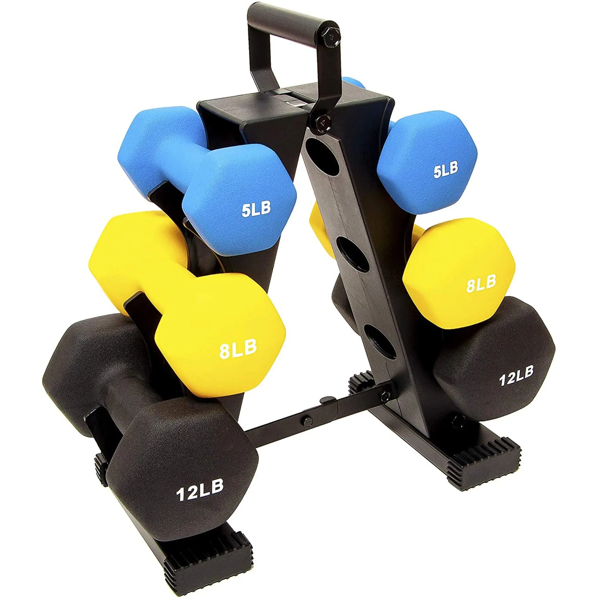 BalanceFrom Neoprene-Coated Hex Dumbbell Set with Stand, Gym Dumbbells for Home Workout, Muscle Training Equipment