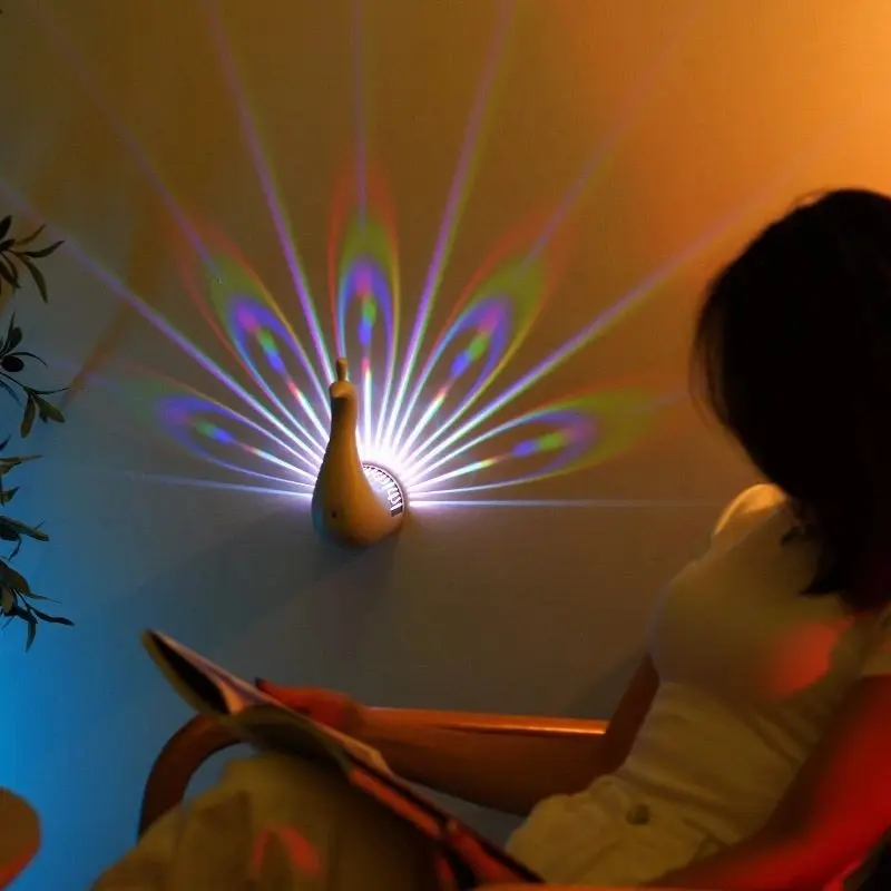 Peacock Projection Lamp, Remote Control Wall-Mount Night Light, Bedside Multi-Color Ambiance Lamp, Creative Small Night Light, Birthday Gift, Day Gift