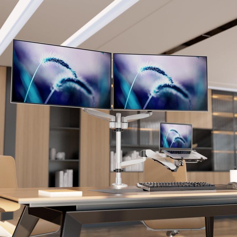 Full Motion Dual Monitor + Laptop Mount with Cooling Fan