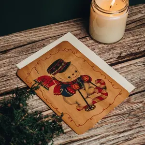 Spitfire Girl Skiing Snowman Wood Flat Card