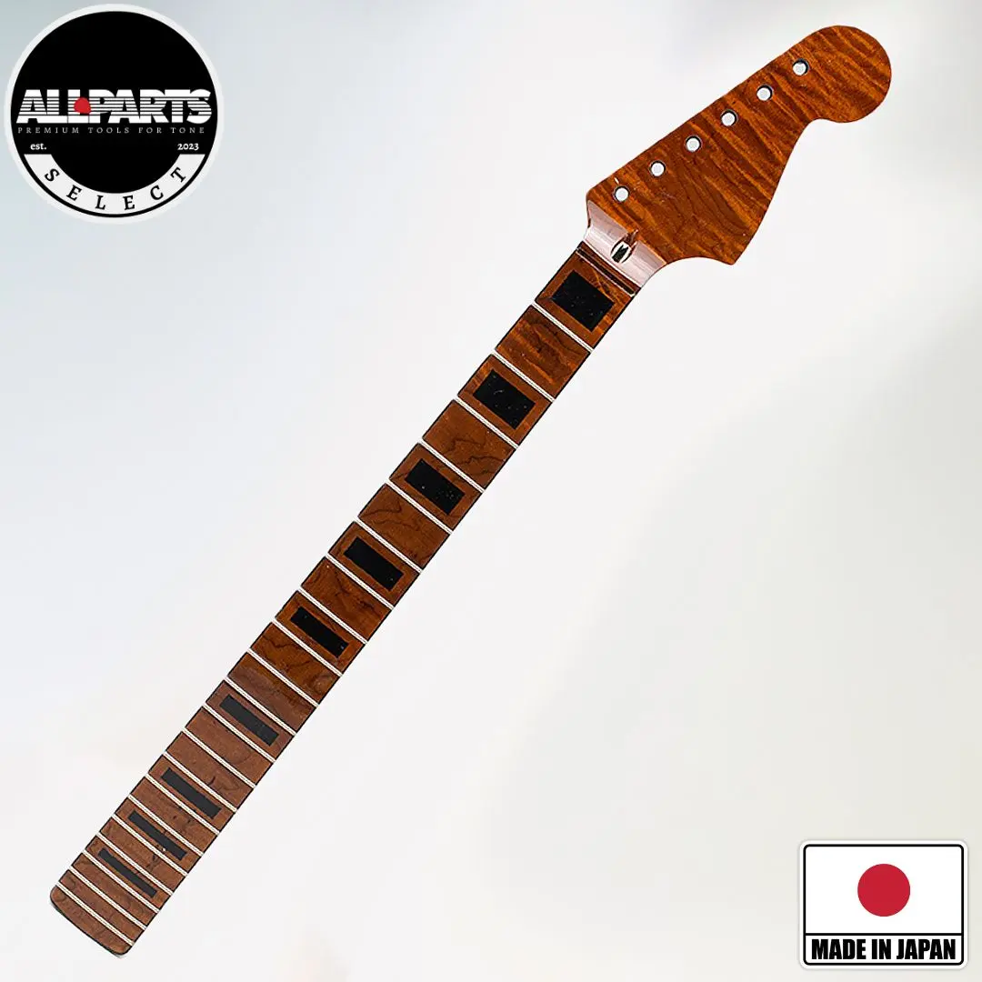 Allparts Select Licensed by Fender® AAA+ Roasted Flame Maple VIN-MOD Deluxe Guitar Neck - Poly Finish, Bound with Block Inlays for Jazzmaster®