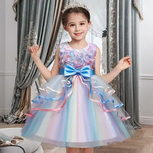Rainbow Unicorn Princess Costume for Kids Girls 4-10 Years Girls Birthday Party Cosplay Unicorn Dresses Children's Formal Prom Ball Gown Evening Kids Party Dress