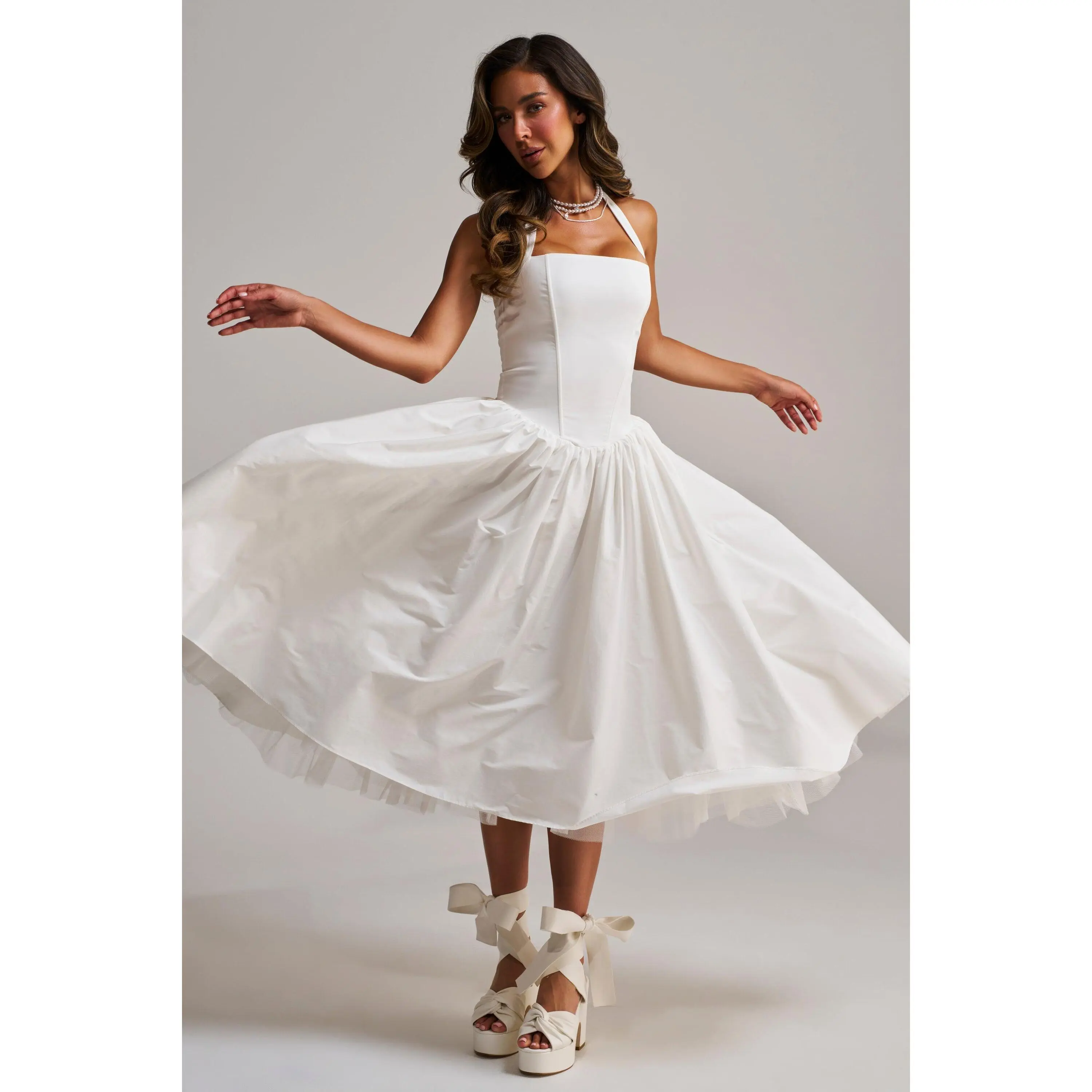SUNDAY AFTERNOON POPLIN MIDI DRESS IN WHITE