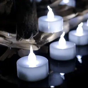 24 LED Tea Light Candles - 24-Pack Plastic Flameless Flip-the-Switch Blinkable LED Tealights, Child-Friendly, Realistic Flickering, Cool White, 100+ Hours Battery Life, Batteries-Operated Indoor Lighting for Christmas, Home Decoration, Party Favors