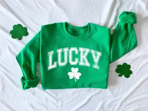 Retro Lucky Sweatshirt, Cute St Patricks Day Sweatshirt, Womens Shamrock Sweatshirt, Irish Shirt, Four Leaf Clover, St Patricks Day Outfit - LORA ATCHER