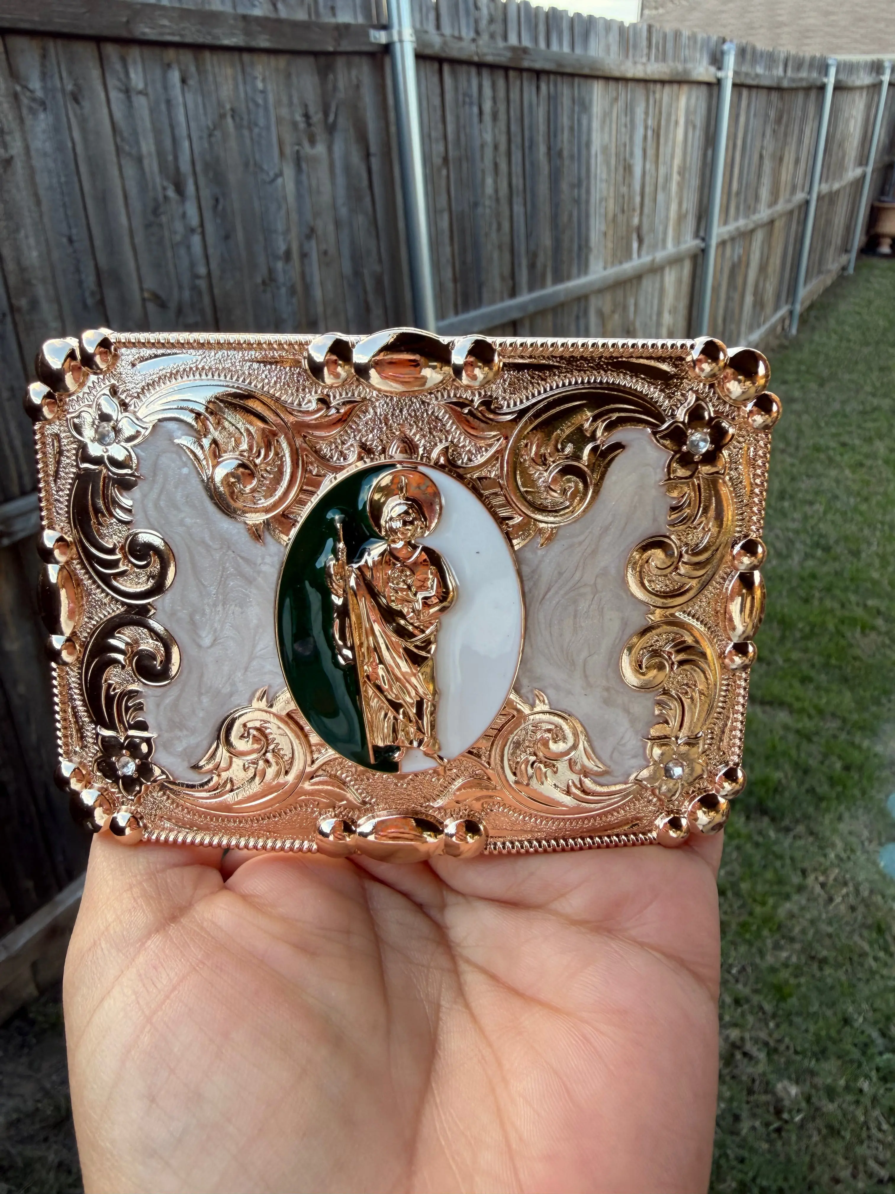 Saint Jude San Judas Western Belt Buckle, Compatible with Cowboy and Cowgirl Belts, Cowboy Cowgirl Belt