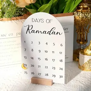 2D Flat, Ramadan Count down Calendar with Magnetic Crescent Moon - Arabic/English Islamic Calendar for daily Ramadan Tracker, Table Decor Suitable for Home, Mosque, Islamic Centers - Ramadan Gifts & Decoration, Religious Decor