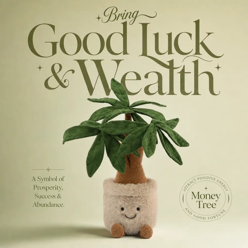 Smilebella 14" Cute Money Tree Plushie - Cozy Plant Plush Potted Toy for Desk Decor, Soft Succulent Room Aesthetic, Perfect Healing Gift for Friends