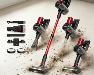 Cordless Vacuum cleaner - Red/ 50mins Battery life/ Anti-Tangle Brush/Clean every nook