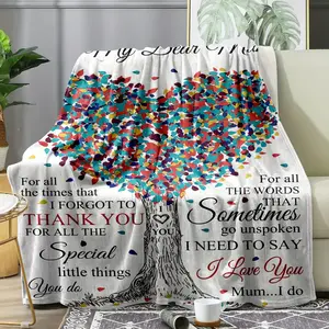 Soft Cozy Flannel Throw Blanket for Mum - Colorful Heart Tree Love Quote Print Plush, Warm Fuzzy for Bedroom Sofa, Perfect Mother's Day Birthday Christmas Gift from Daughter Son Home Decor, Throw Blankets