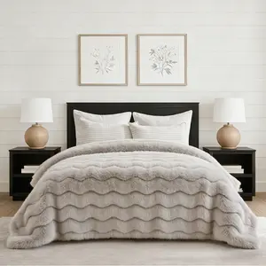 ROSEKIND Weighted Fluffy Faux Rabbit Fur Bubble Comforter Set Plush Fuzzy Bedding Set, Warm Soft Comforter Bedding Set for Winter