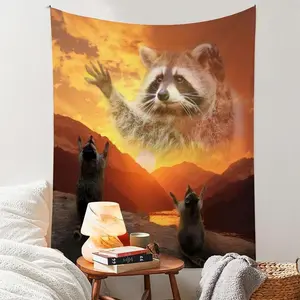 Tapestry  Raccoon & Sunset Pattern Tapestry, Wall Hanging Tapestry, Wall Art for Bedroom Living Room, Home Decor, Room Decor, Bedroom Accessories, Funny Tapestry Tapestry