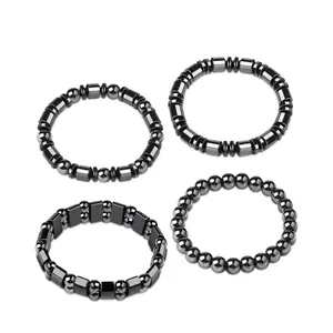 4-piece black agate/tiger eye stone magnetic bracelet, suitable for both men and women, elastic bracelet, adjustable, multiple styles, natural stone energy accessory, birthday and wedding gift, Fashion Accessories bracelets